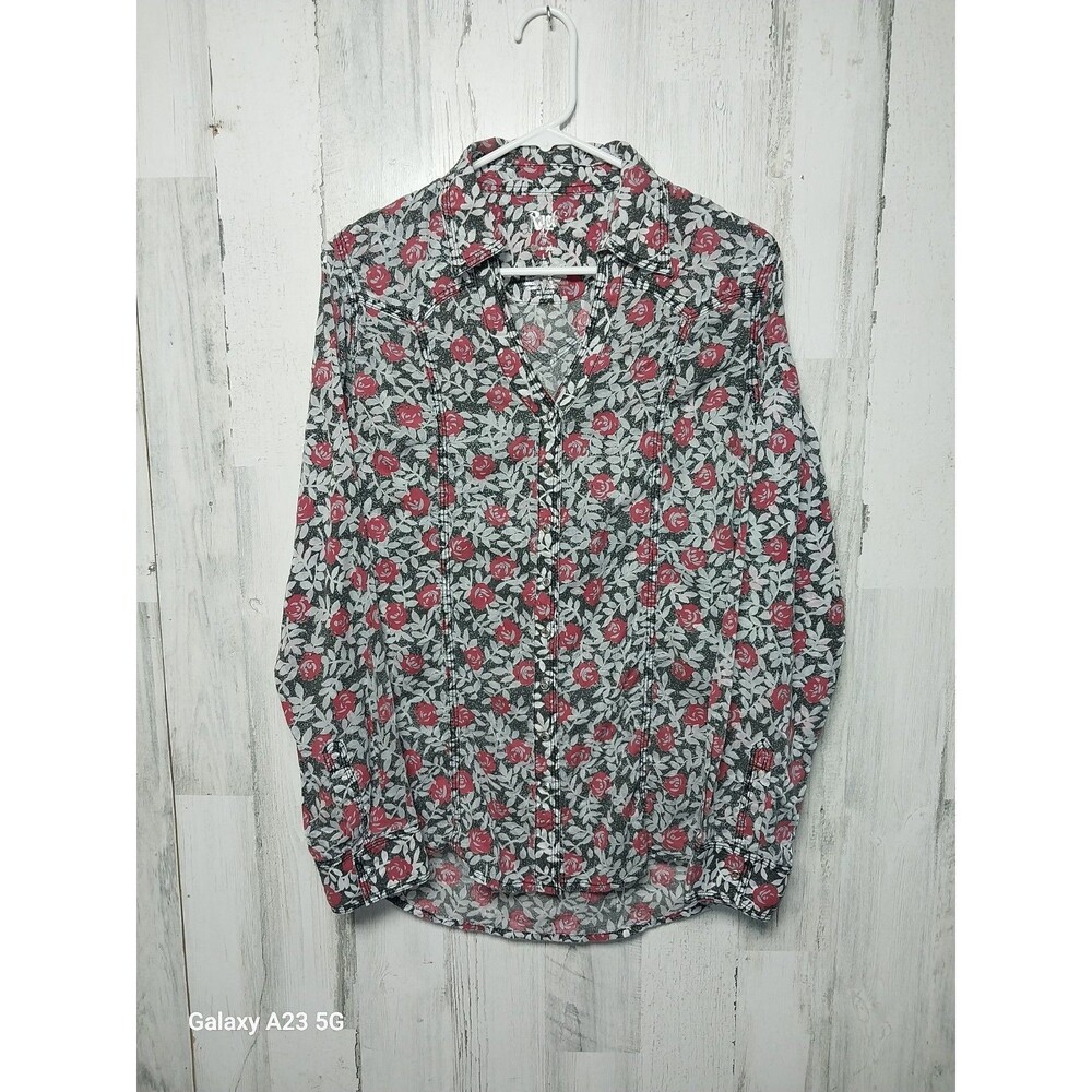 Wrangler Rock 47 Multicolored Floral Sheer Pearl Snap Cowgirl Women's Large